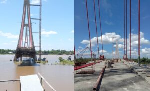 Keterangan Gambar: Foto Jembatan Aji Tulur Jejangkat (ATJ) senilai Rp 598 miliar yang membentang di atas Sungai Mahakam, menghubungkan Melak dengan Mook Manaar Bulatn. Terletak di Melak Ilir, Kecamatan Melak, Kabupaten Kutai Barat, proyek jembatan ini mangkrak sejak 2015. Dok. Istimewa
