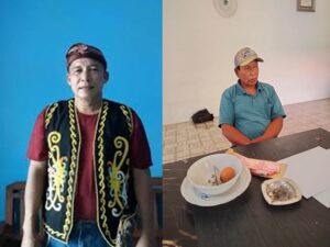 Keterangan Foto: Ketua Presidium Dewan Adat (PDA) Kutai Barat, Yurang (kiri), bersama Lukas Riwanus, warga pelapor yang menindaklanjuti laporan aktivitas penebangan kayu di lahan miliknya oleh perusahaan PT Kedap Sayaaq.(Foto: Ist/ReportaseExpose.com – 14 Oktober 2025)